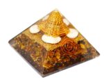 Tiger-Eye Orgone Pyramid with Ashtadhatu Shri Yantra & Gomti Chakra for Meditation & Healing (1 Pc)