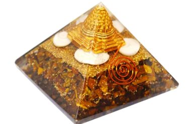 Tiger-Eye Orgone Pyramid with Ashtadhatu Shri Yantra & Gomti Chakra for Meditation & Healing (1 Pc)