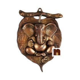 Lord Ganesha Idol On Patta | Leaf Wall Hanging In Copper (33 Cms) (1 Pc)