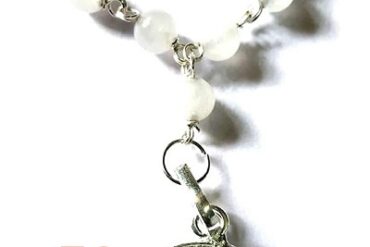 White Agate | Hakik Mala In White Metal With Pure Silver Shukra Yantra Locket | Pendant For Men & Women (54+1 Beads) (6 MM) (1 Pc)