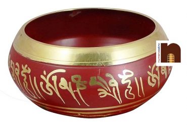 Singing Bowl | Tibetan Buddhist Prayer Instrument with Wooden Stick | Meditation Bowl | Music Therapy (Red) (4 Inches Approx) (1 Pc)