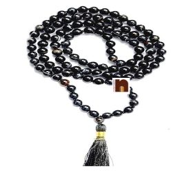 Original Black Sulemani Hakik Round Knotted Beads Mala (109 Beads) (8 MM Approx) (1 Pc)