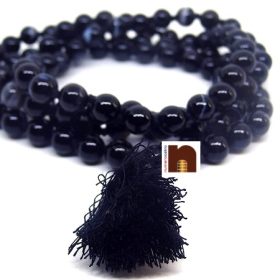 Original Black Sulemani Hakik Round Knotted Beads Mala (Lab Certified) (109 Beads) (6 MM Approx) (1 Pc)